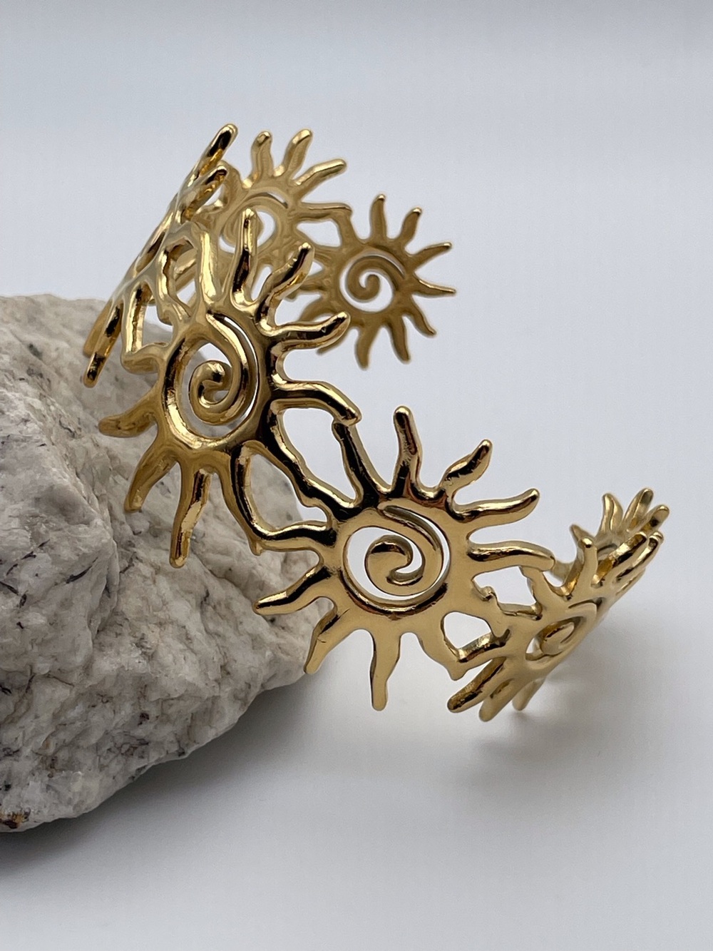 Spiral Sun Wrist Cuff Bracelet Gold